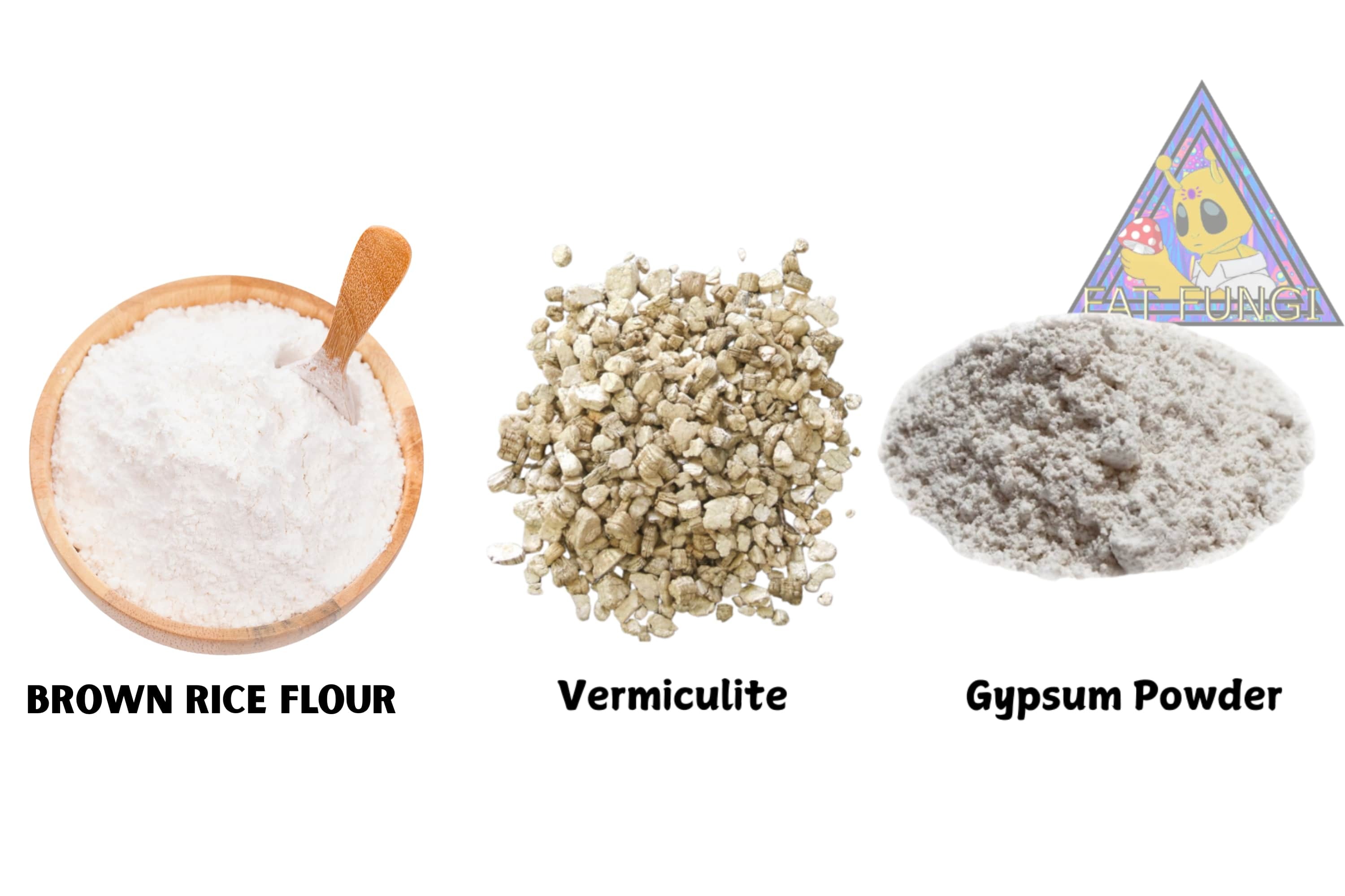 PF Tek Ingredients Brown Rice Flour Vermiculite and Gypsum